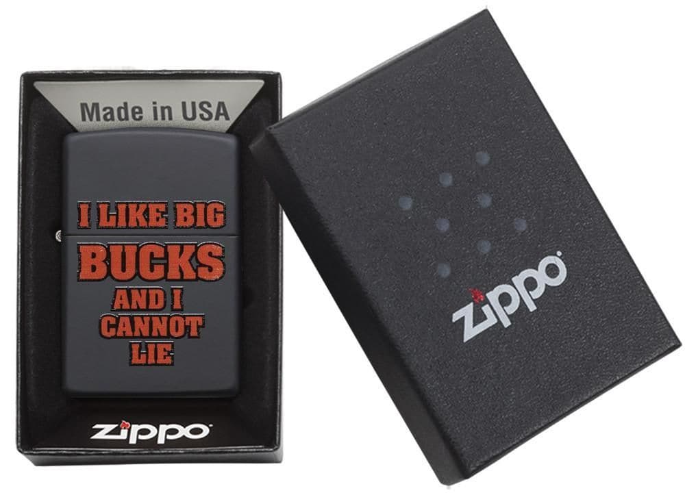 Zippo 29342 218 I Like Big Bucks Black Matte Windproof Lighter, Classic Model, Black - OUTBACK