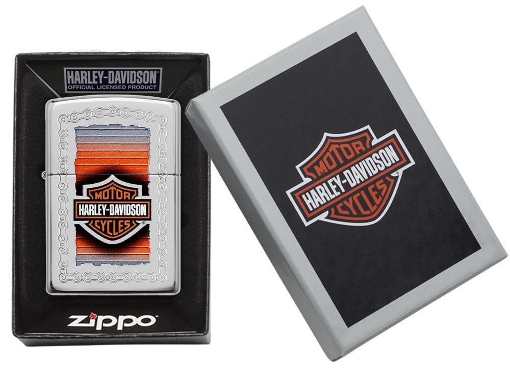 Zippo 29559 250 Harley-Davidson Chains High Polish Chrome Windproof Lighter, Harley-Davidson Model, Silver - OUTBACK