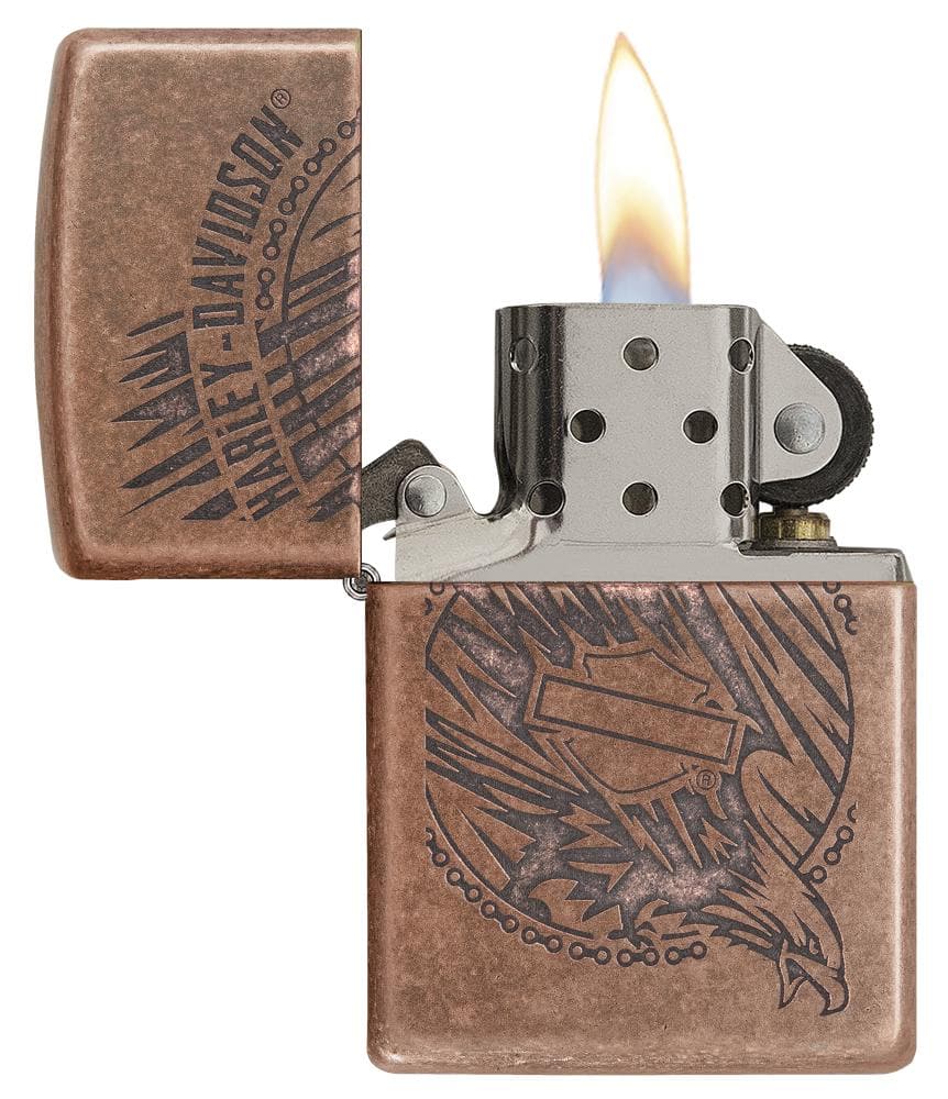 Zippo 29664 301FB Harley-Davidson Eagle Antique Copper Windproof Lighter, Harley-Davidson Model, Brown - OUTBACK