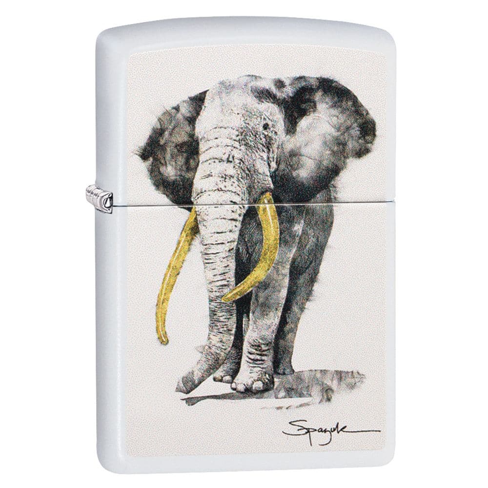 Zippo 29844 Spazuk Elephant White Matte Windproof Lighter, Classic Model, White - OUTBACK