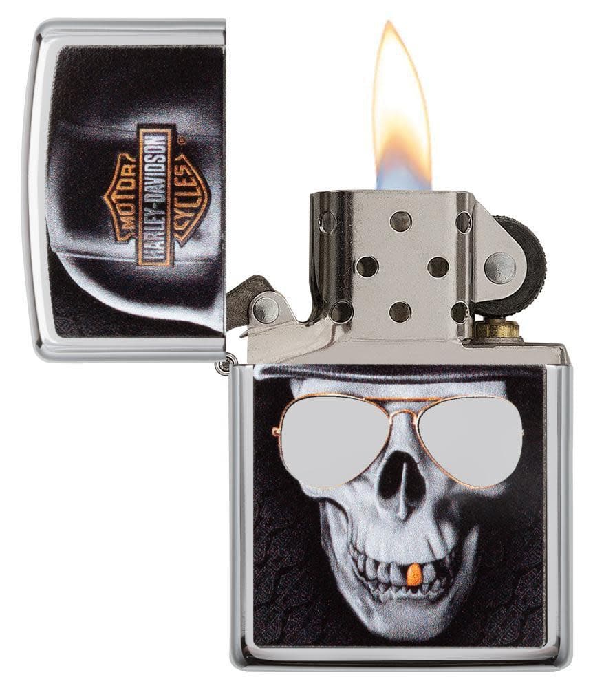 Zippo 29739 250 Harley-Davidson Skull High Polish Chrome Windproof Lighter, Harley-Davidson Model, Silver - OUTBACK