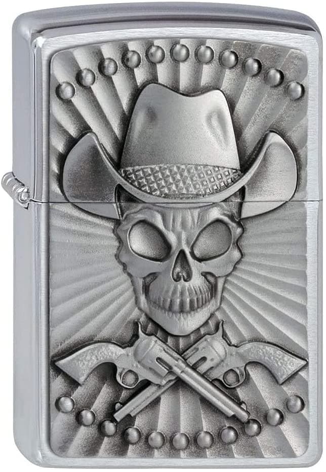 Zippo 200 200 Cowboy Skull Emblem Windproof Lighter, Classic Model, Silver - OUTBACK