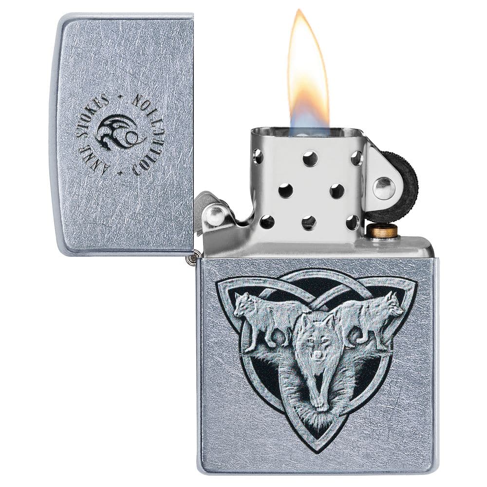 Zippo 49099 Zippo Anne Stokes Wolf Trio Lighter Street Chrome Windproof Lighter, Classic Model, Silver - OUTBACK