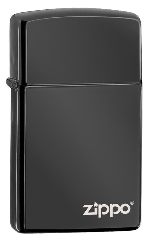 Zippo 28123ZL Slim High Polish Black Zippo Logo  Windproof Lighter, Slim Model, Black - OUTBACK