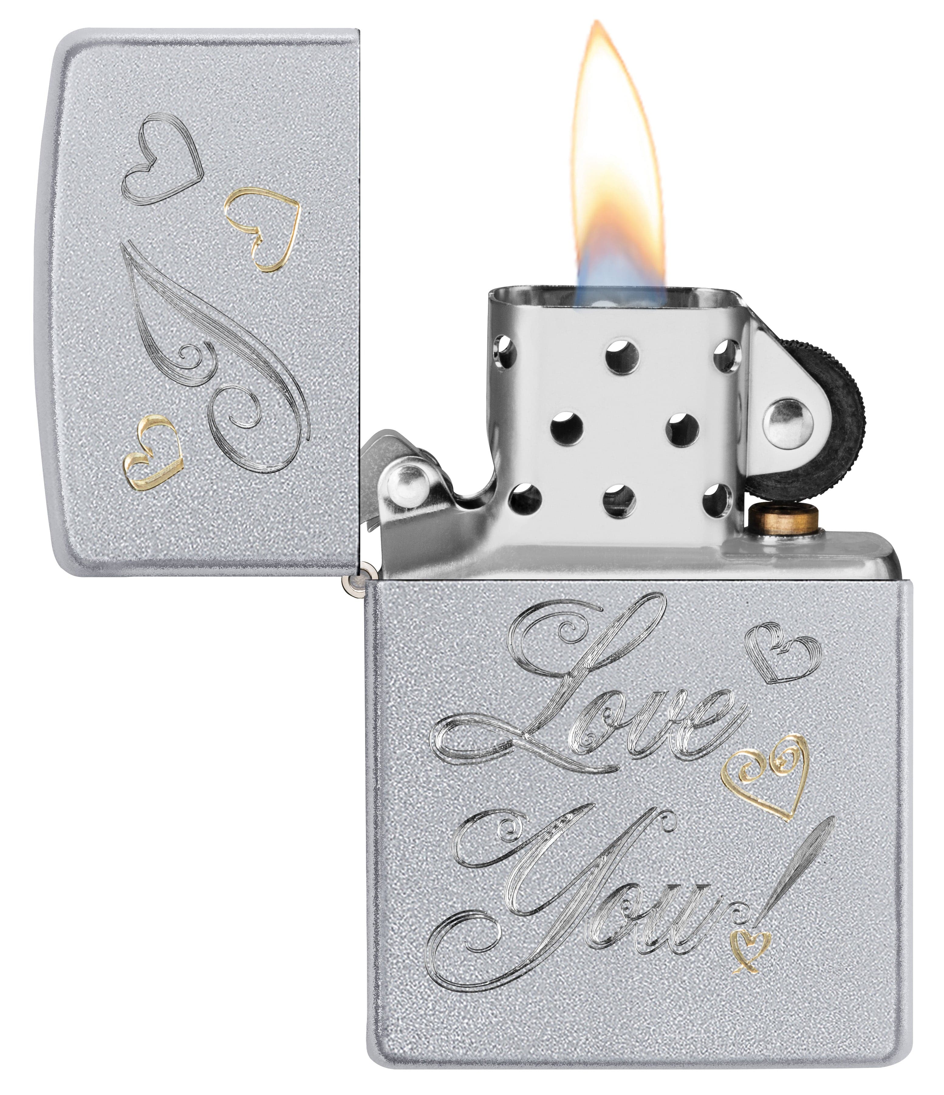 Zippo AE400432 205 I Love You Satin Chrome Windproof Lighter, Classic Model, Silver - OUTBACK