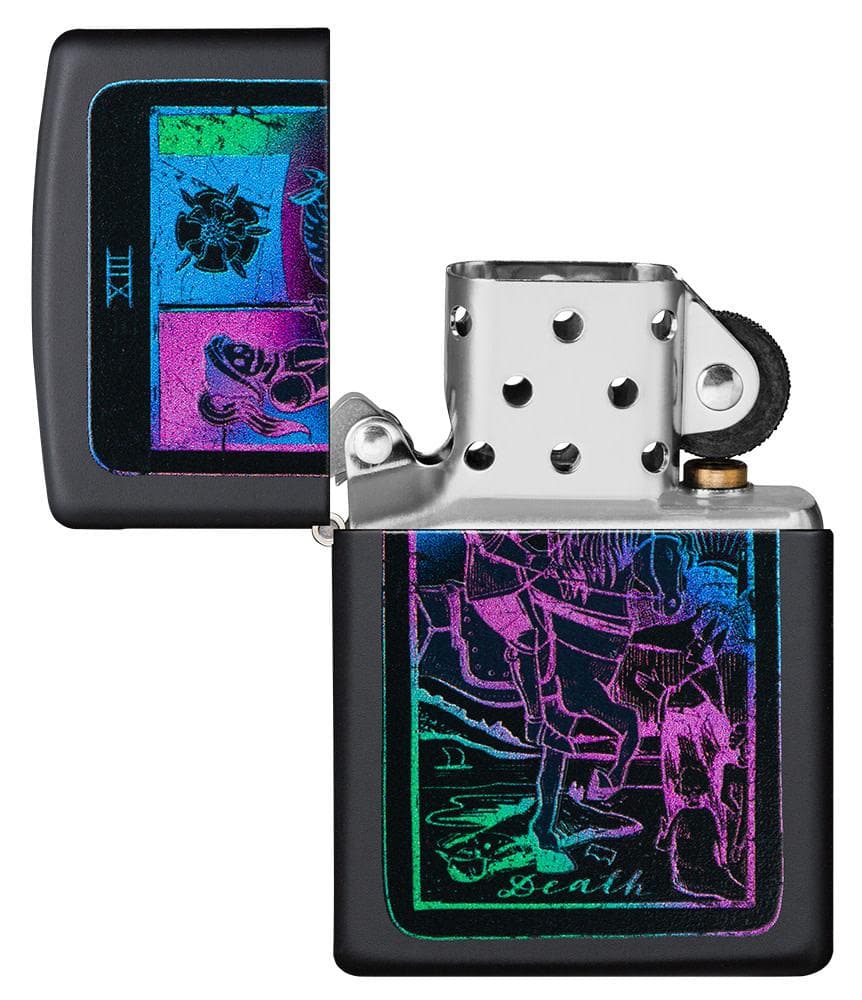 Zippo 49698 218 Black Light Tarot Card Design Black Matte Windproof Lighter - OUTBACK