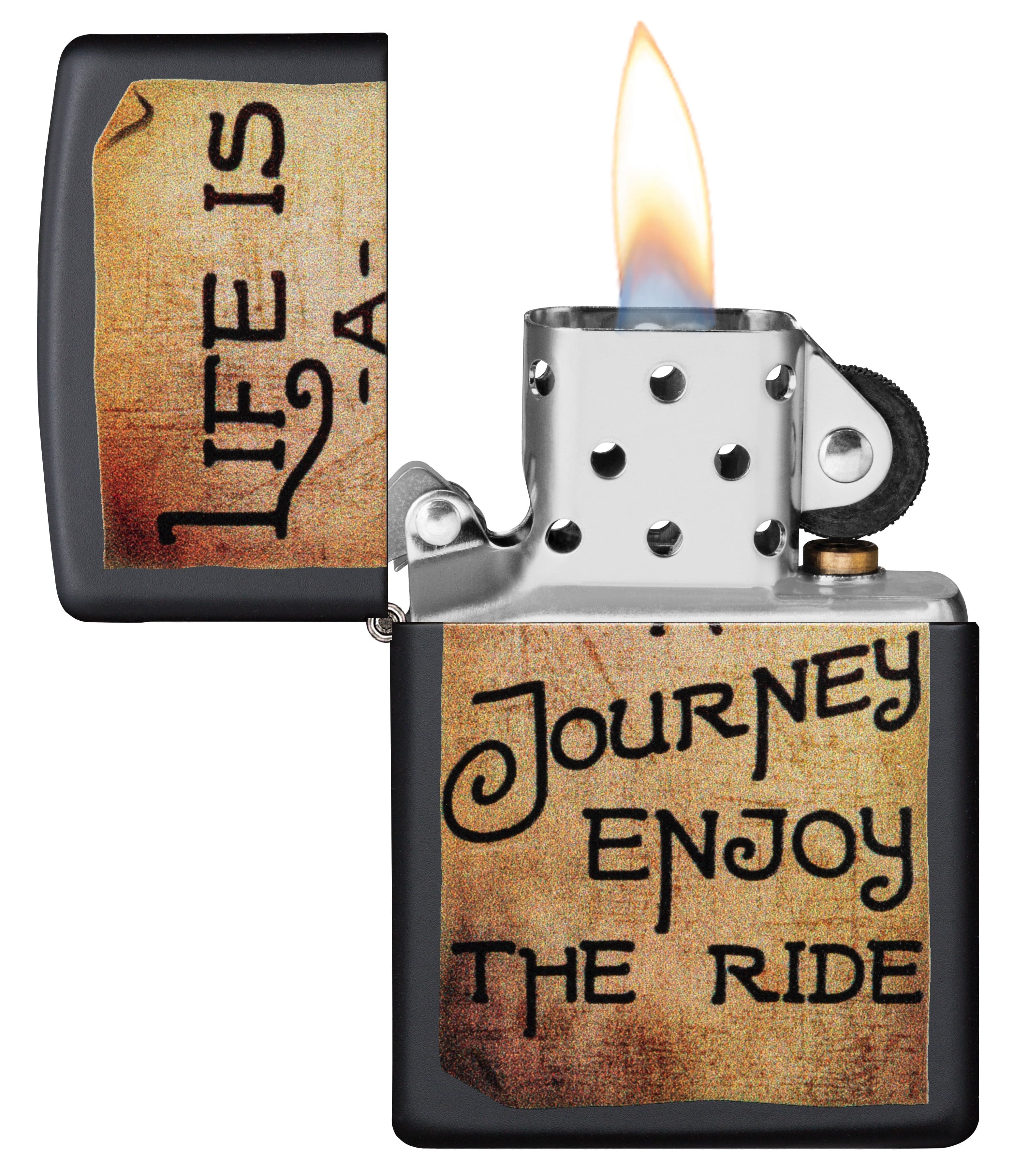 Zippo CI412260 218 Life Is A Journey Design Black Matte Windproof Lighter, Middle East Model, Black - OUTBACK