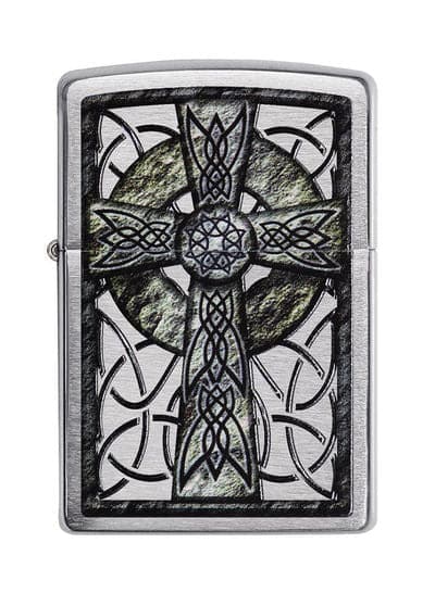 Zippo 29622 200 Celtic Cross Design Brushed Chrome Windproof Lighter, Classic Model, Silver - OUTBACK