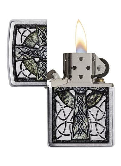 Zippo 29622 200 Celtic Cross Design Brushed Chrome Windproof Lighter, Classic Model, Silver - OUTBACK