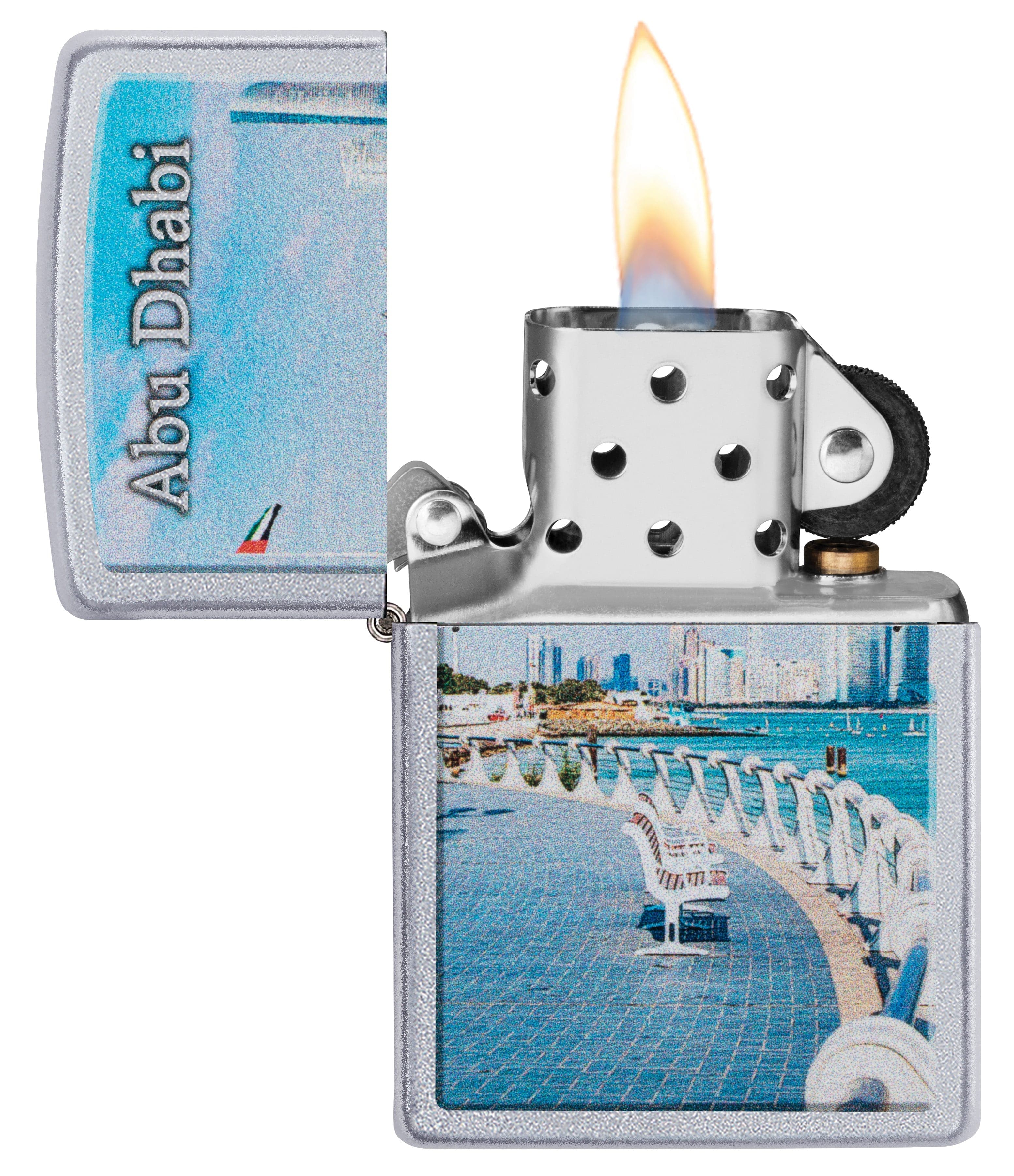 Zippo CI412383 205 Abudhabi Corniche Satin Chrome Design Windproof Lighter, Middle East Model, Silver - OUTBACK