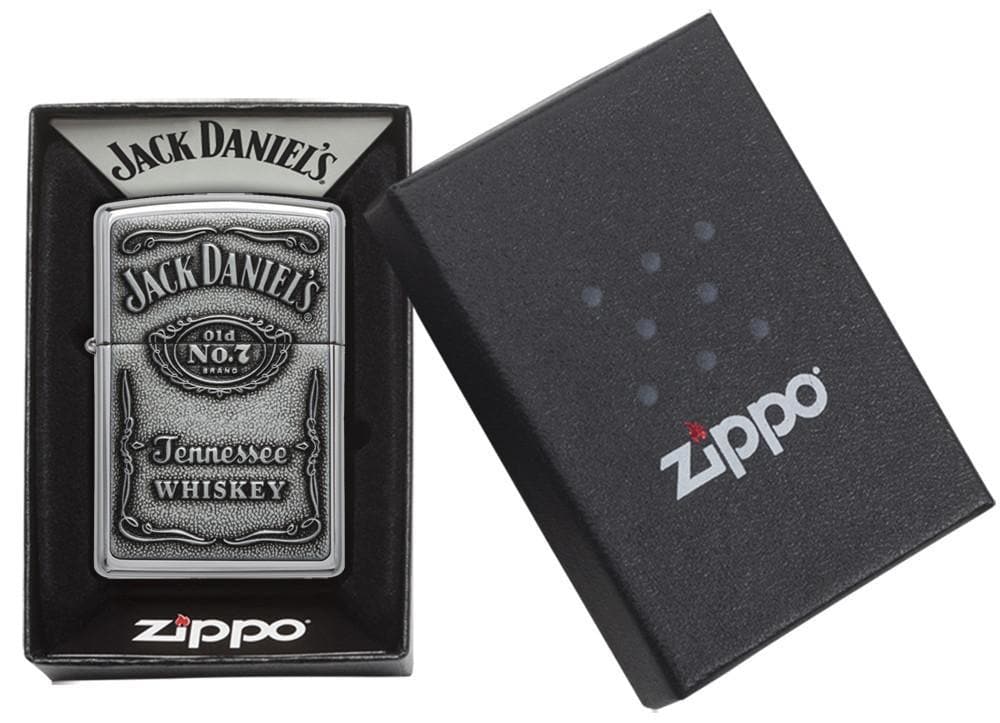 Zippo 250JD.427 Jack Daniel's Classic Emblem Chrome Windproof Lighter, Classic Model, Silver - OUTBACK