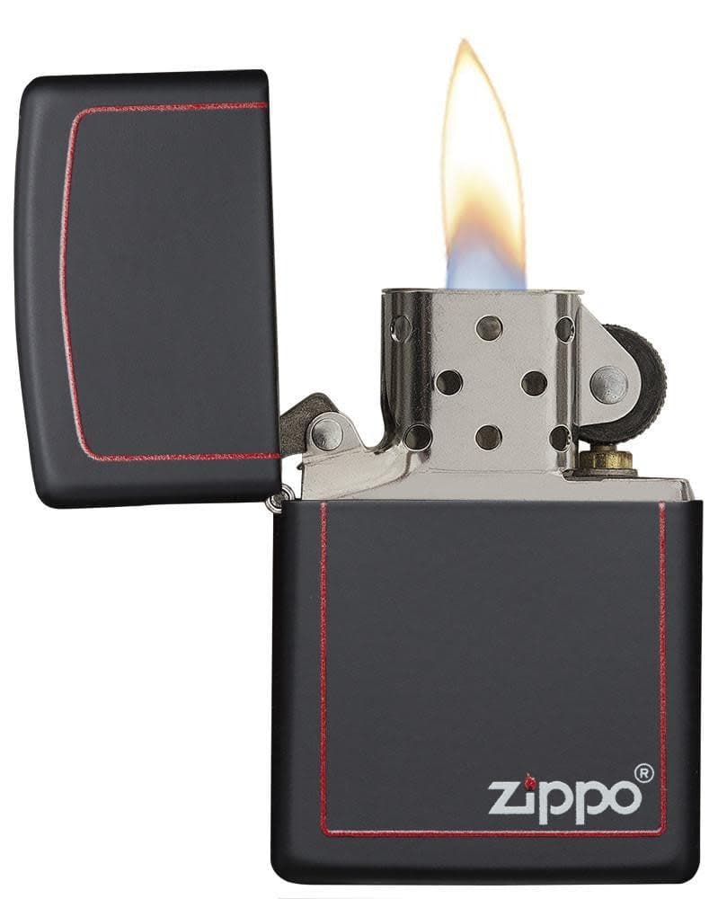 Zippo 218ZB Classic Zippo Logo with Red Border Black Matte Windproof Lighter, Classic Model, Black - OUTBACK