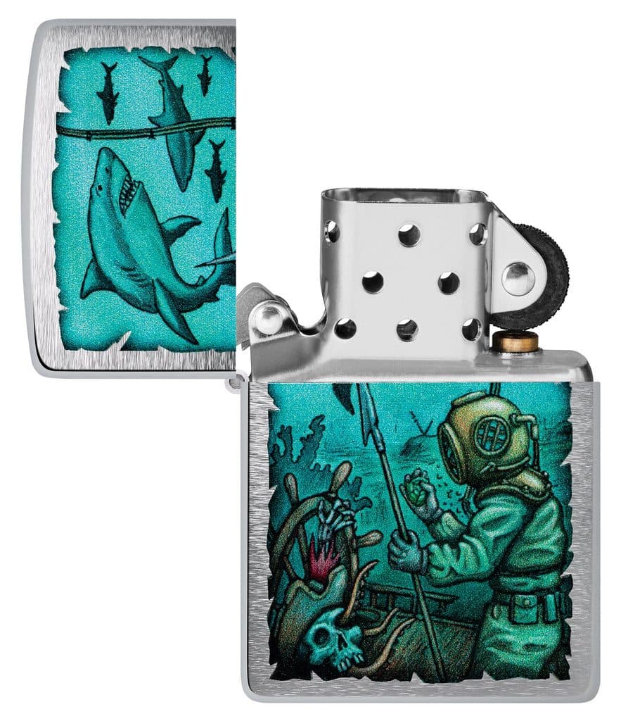 Zippo 48561 200 Shark Nautical Design Brushed Chrome Windproof Lighter - OUTBACK