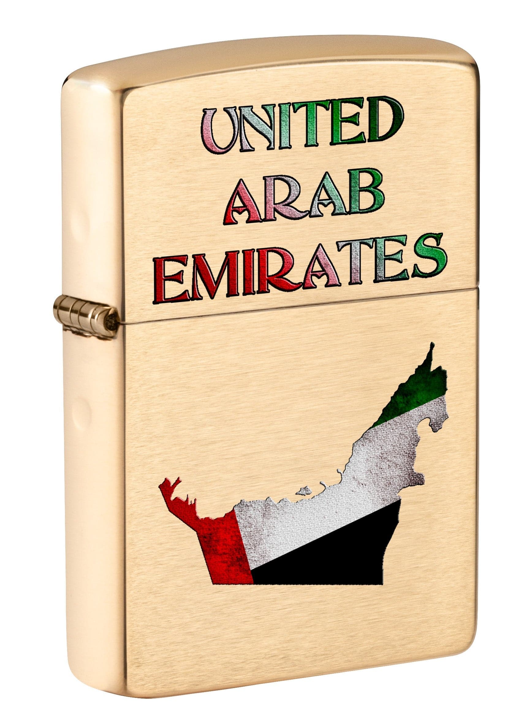 Zippo CI014326 204B UAE Map Brushed Brass Windproof Lighter, Middle East Model, Gold - OUTBACK