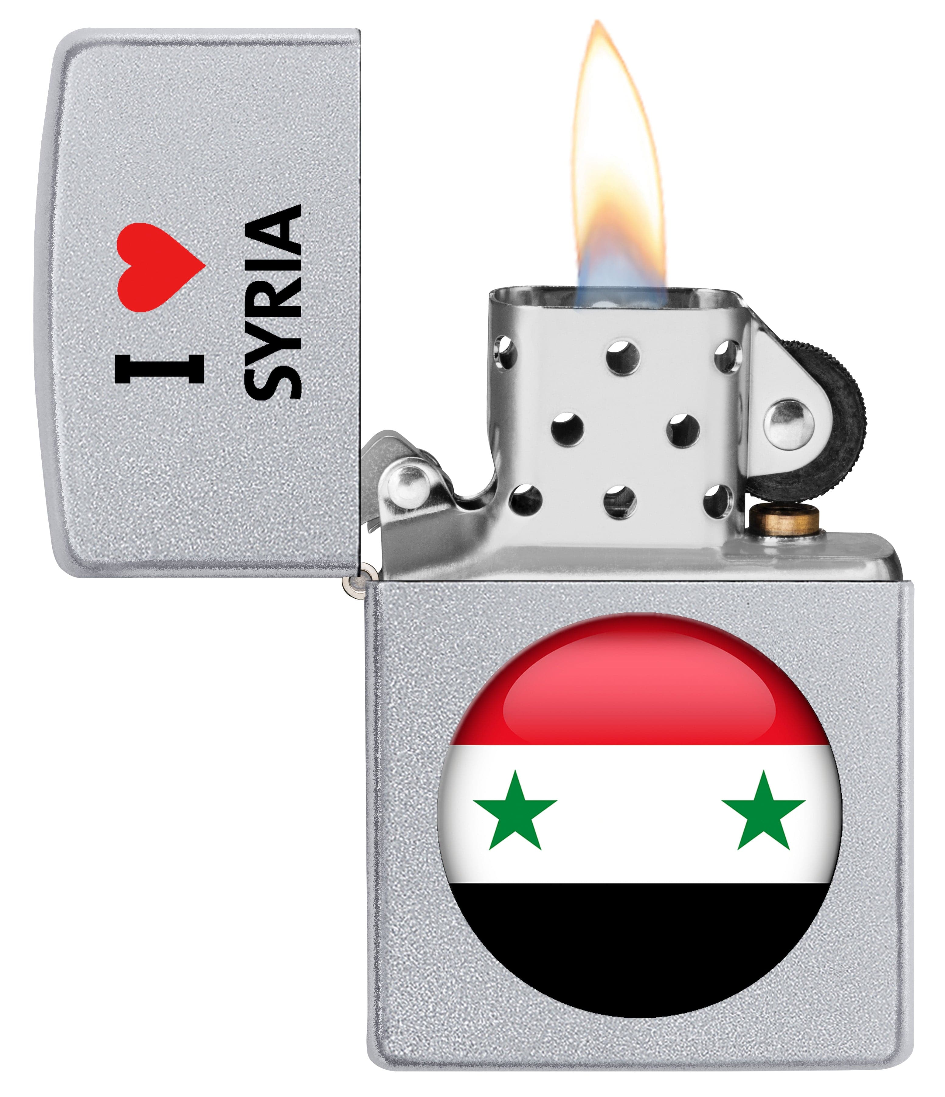 Zippo CI412706 205 I Love Syria Design Satin Chrome Windproof Lighter, Middle East Model, Silver - OUTBACK