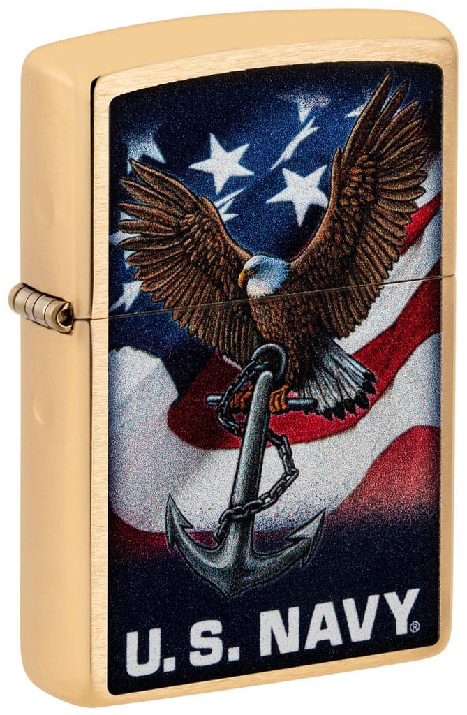 Zippo 48549 204B U.S. Navy Eagle Anchor & Flag Brushed Brass Windproof Lighter - OUTBACK