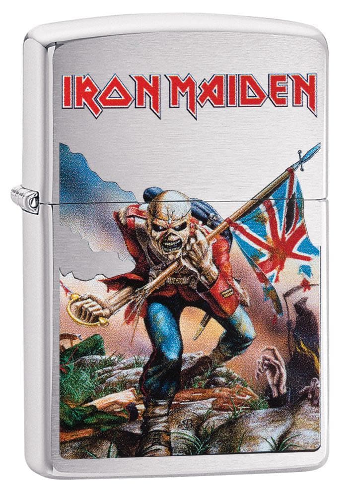 Zippo 29432 200 Iron Maiden Eddie Mascot Brushed Chrome Windproof Lighter, Classic Model, Silver - OUTBACK