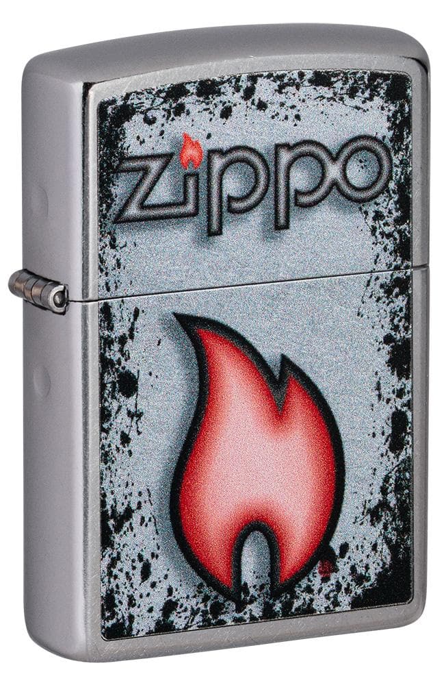 Zippo 49576 207 Zippo Flame Design Street Chrome Windproof Lighter, Classic Model, Silver - OUTBACK