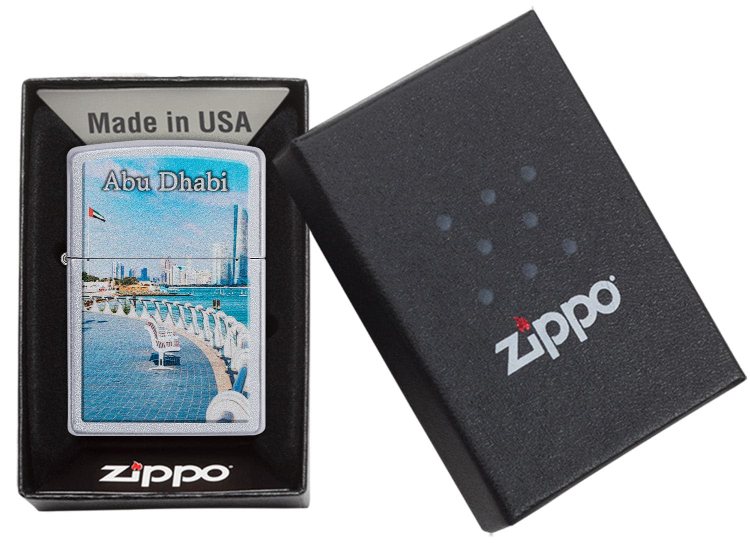 Zippo CI412383 205 Abudhabi Corniche Satin Chrome Design Windproof Lighter, Middle East Model, Silver - OUTBACK