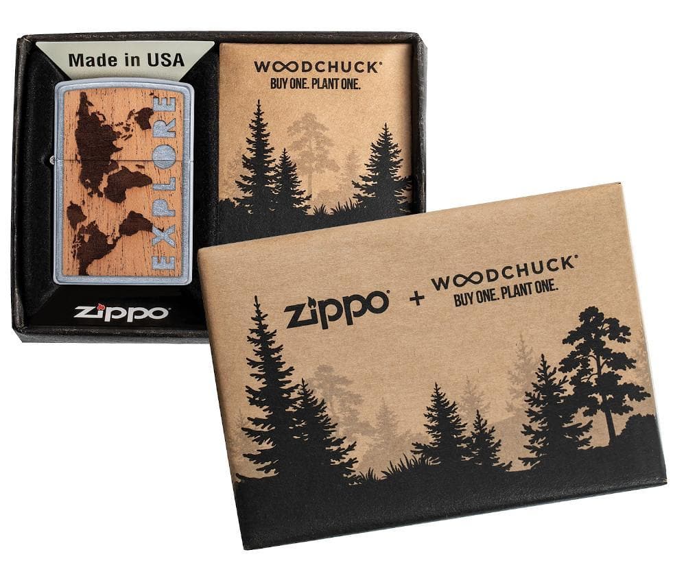 Zippo 49171 WOODCHUCK USA Explore Design Street Chrome Windproof Lighter, Classic Model, Silver - OUTBACK