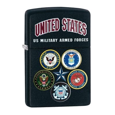 Zippo 28898 218 U.S. Military Armed Forces Black Matte Windproof Lighter, Classic Model, Black - OUTBACK