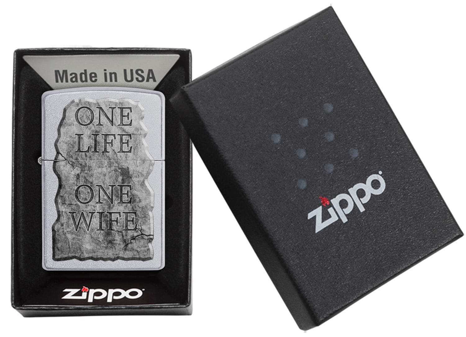 Zippo CI412258 205 One Life One Wife Design Satin Chrome Windproof Lighter, Middle East Model, Silver - OUTBACK