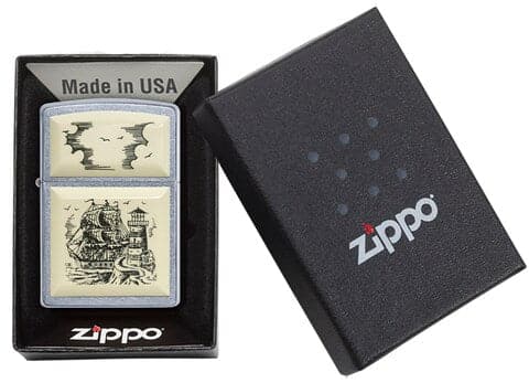 Zippo 359 Scrimshaw High Polish Chrome Windproof Lighter, Classic Model, Silver - OUTBACK