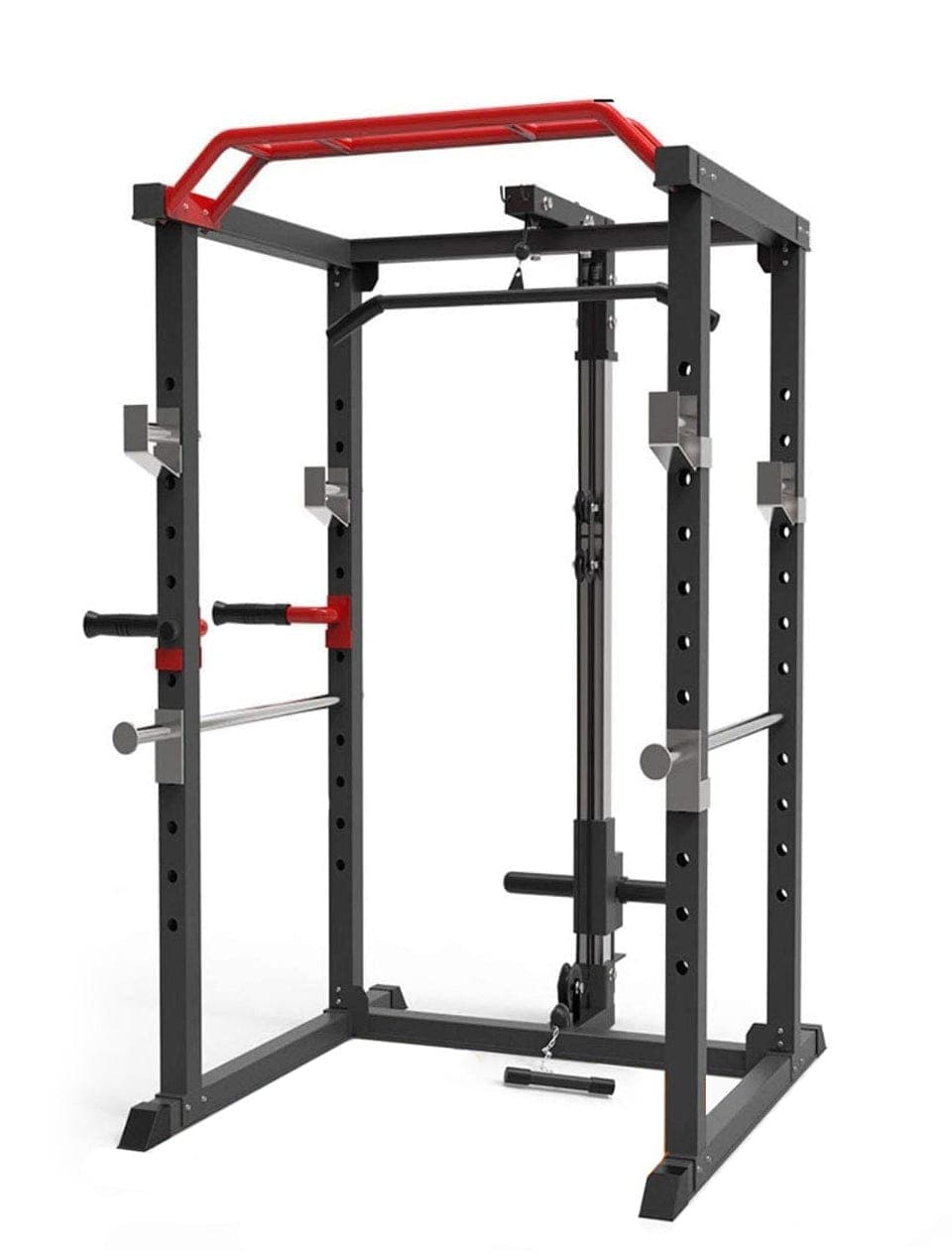 1441 Fitness Heavy Duty Squat Rack & Power Cage with Pull Up Bar and Lat Attachment J008 - Grey Color Frame - Athletix.ae