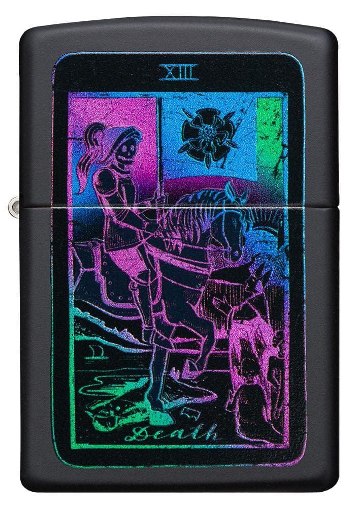 Zippo 49698 218 Black Light Tarot Card Design Black Matte Windproof Lighter - OUTBACK