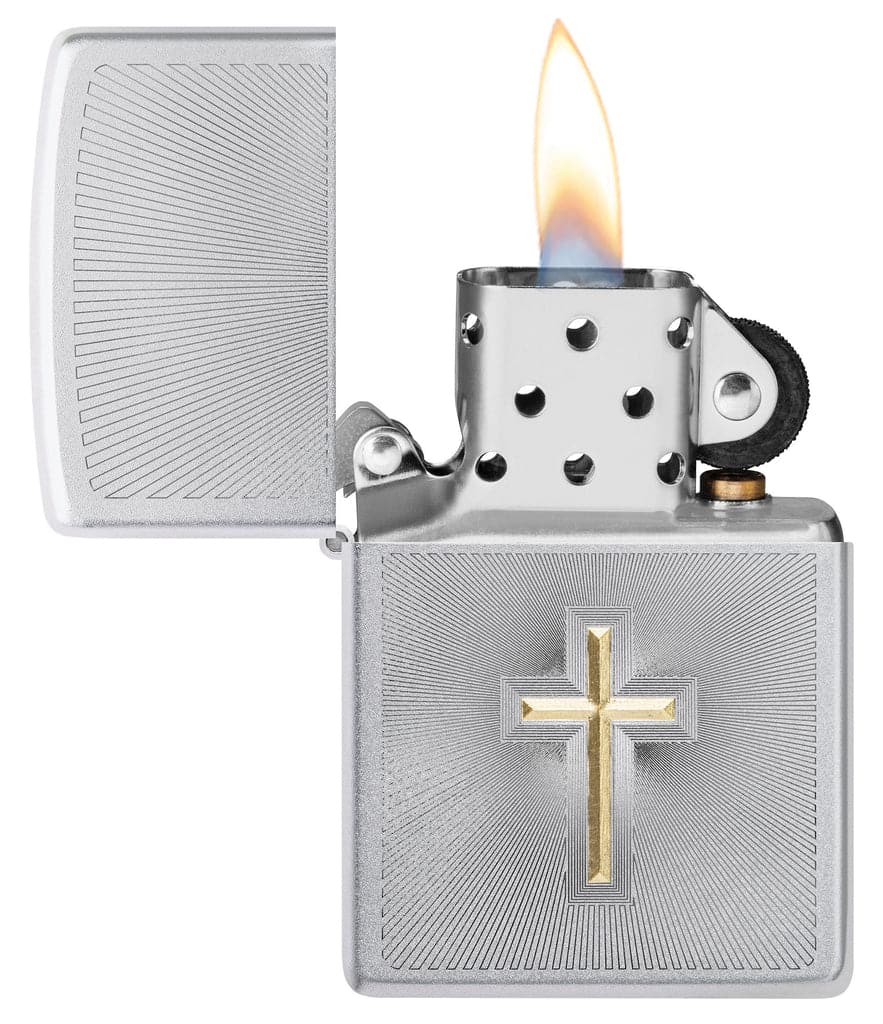 Zippo 48581 205 Auto Two Tone Cross Design Satin Chrome Windproof Lighter - OUTBACK