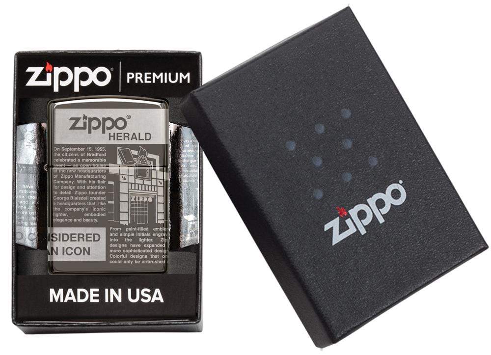 Zippo 49049 150 Newsprint Design Black Ice Windproof Lighter, Classic Model, Black - OUTBACK