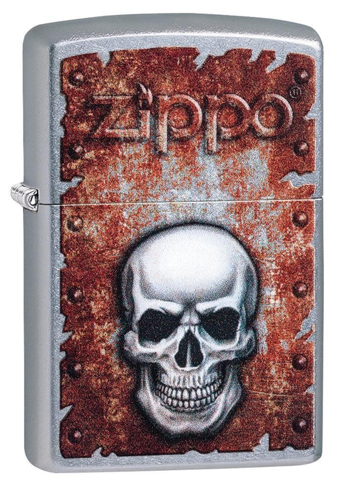 Zippo 29870 207 Rusted Skull Design Street Chrome Windproof Lighter, Classic Model, Silver - OUTBACK