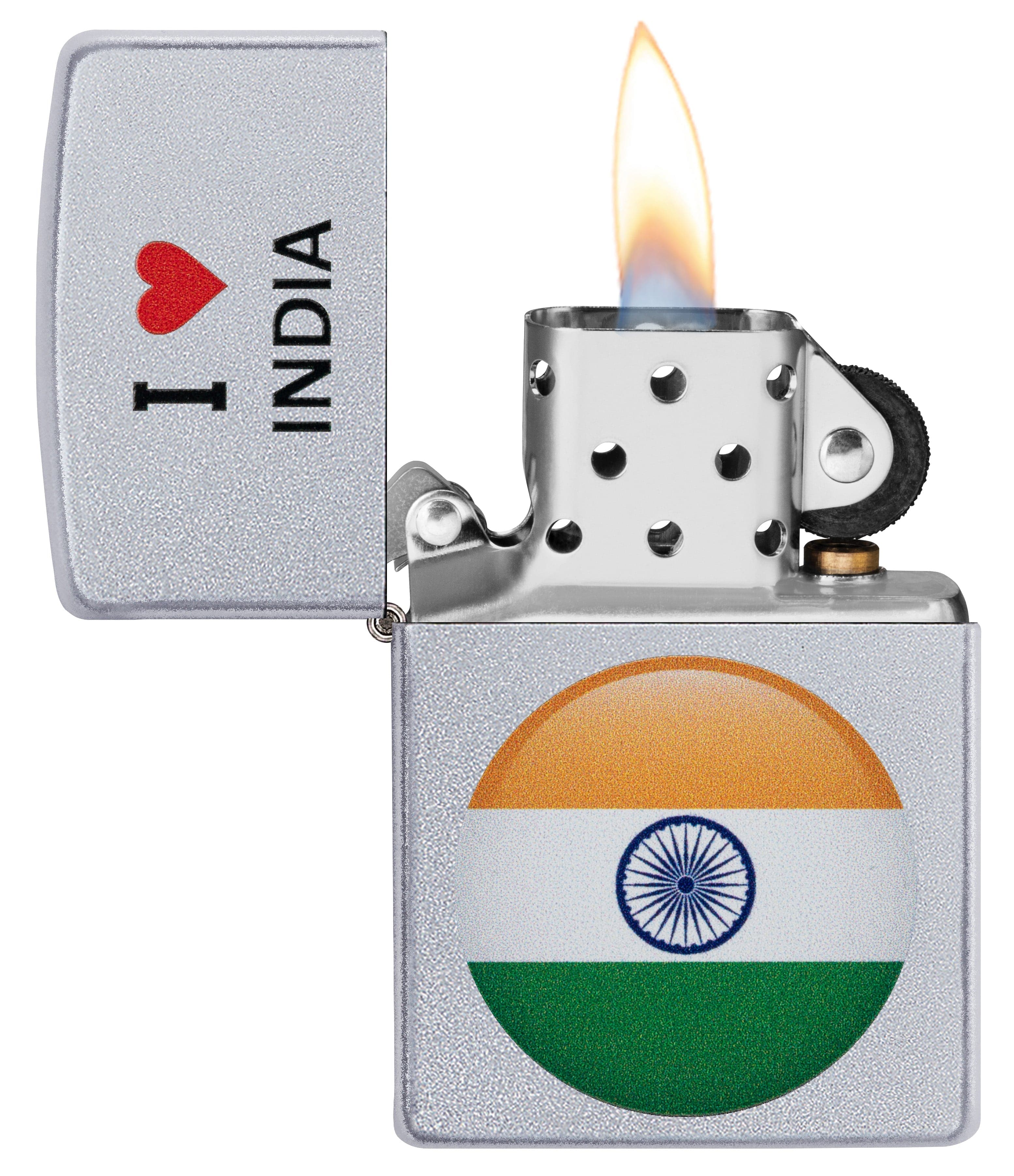 Zippo CI412388 205 I Love India Satin Chrome Design Windproof Lighter, Middle East Model, Silver - OUTBACK