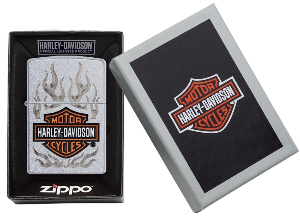 Zippo 29904 205 Harley Davidson Satin Chrome Windproof Lighter, Classic Model, Silver - OUTBACK