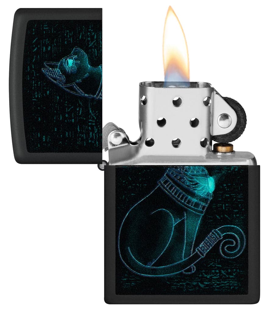 Zippo 48582 218 Black Light Spiritual Cat Design Black Matte Windproof Lighter - OUTBACK