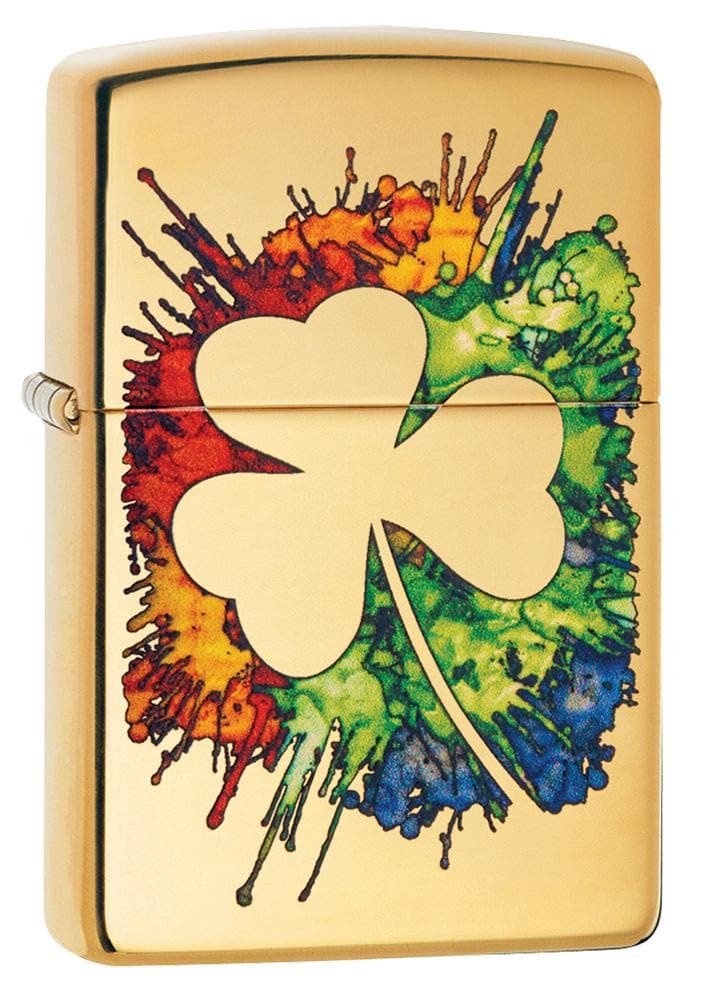 Zippo 49125 Graffiti Clover Design High Polish Brass Windproof Lighter, Classic Model, Gold - OUTBACK