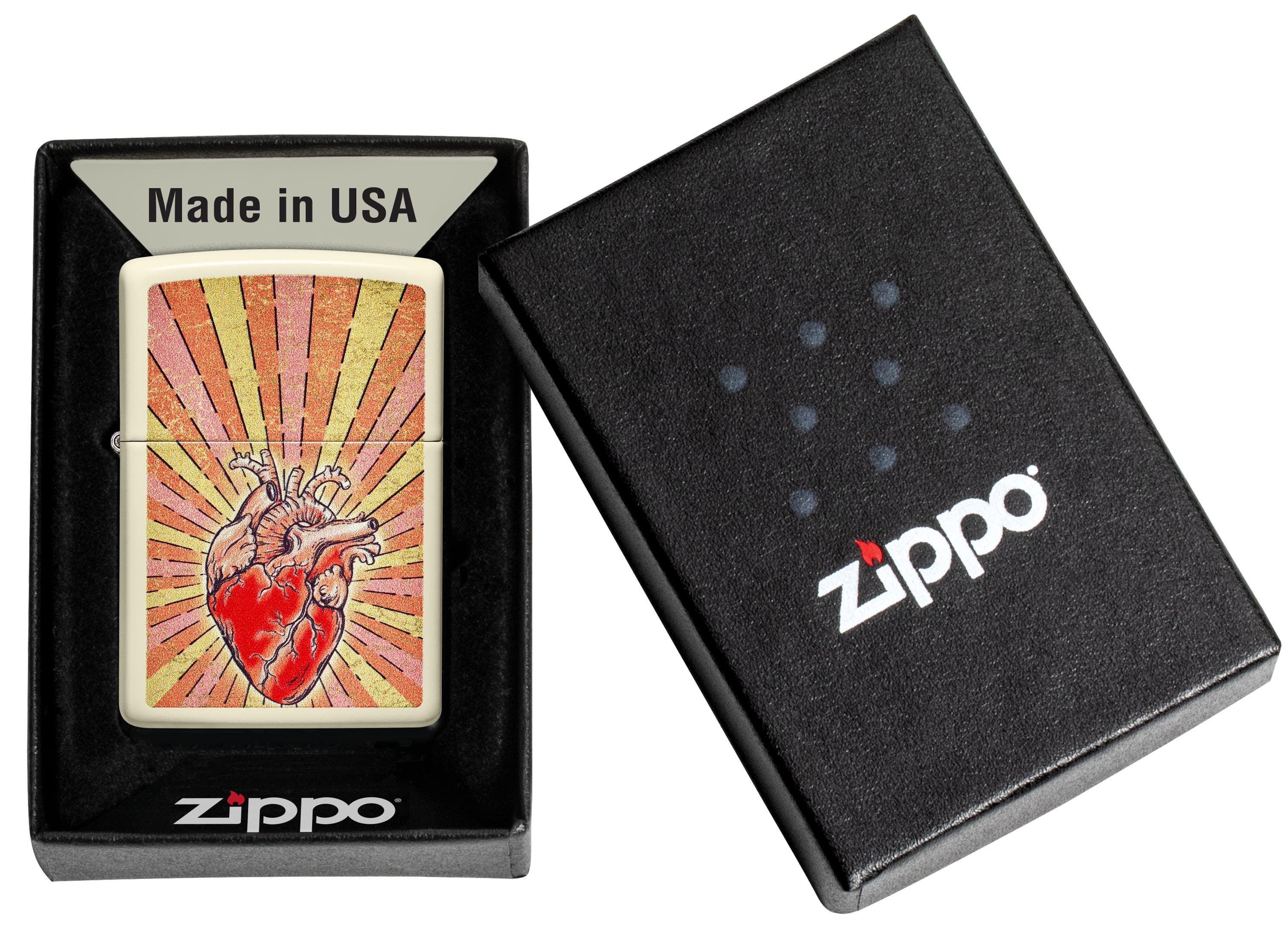 Zippo 49397 216 Heart Design Cream Matte Windproof Lighter, Classic Model, Red - OUTBACK