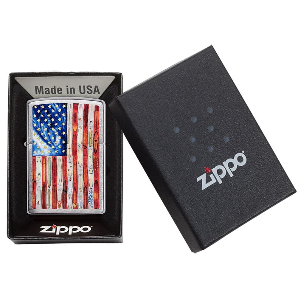 Zippo 49145 Rick Rietveld American Flag Lighter Brushed Chrome Windproof Lighter, Classic Model, Silver - OUTBACK