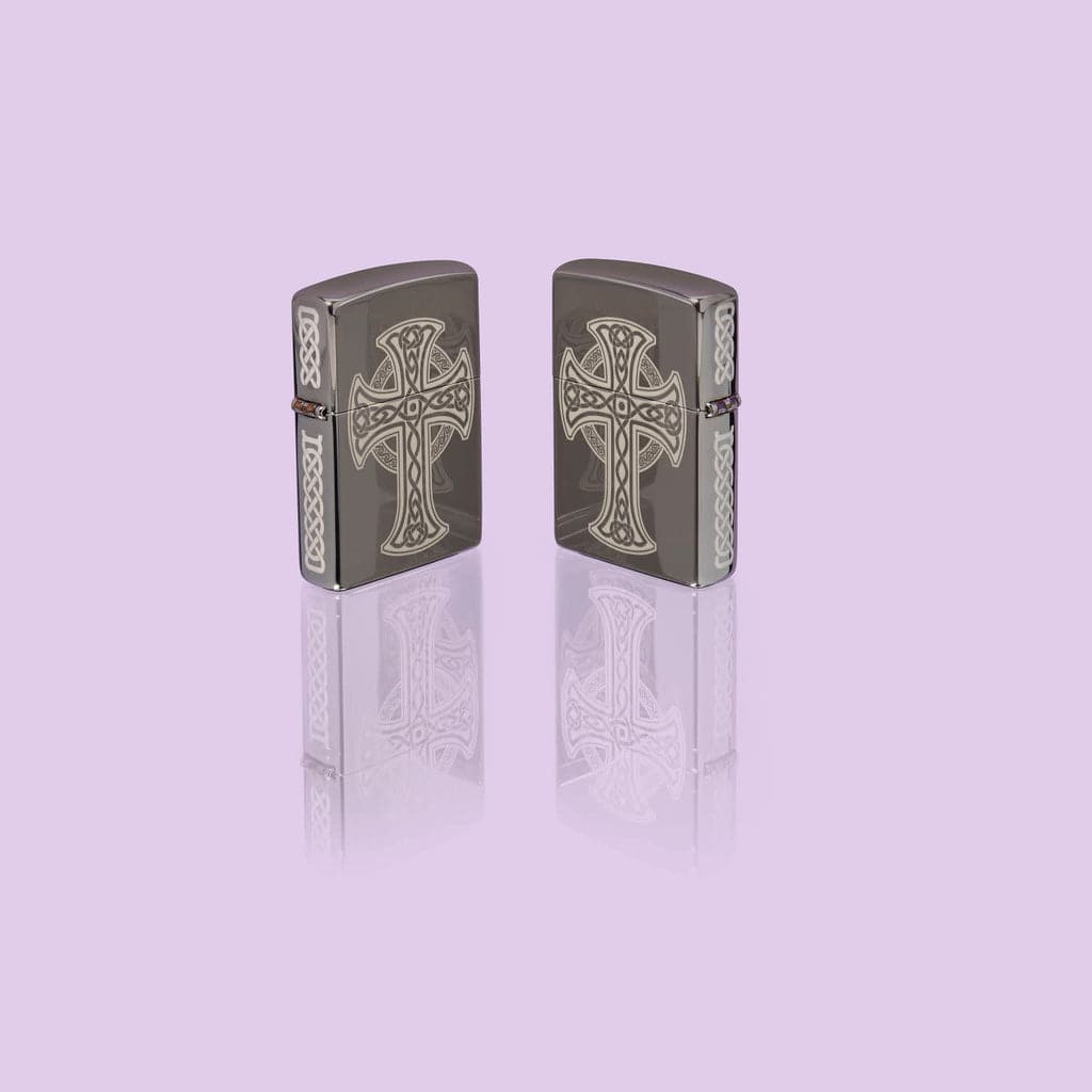 Zippo 48614 150 Celtic Cross Design Laser Engraved Black Ice Windproof Lighter - OUTBACK