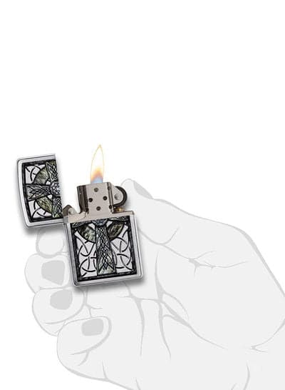 Zippo 29622 200 Celtic Cross Design Brushed Chrome Windproof Lighter, Classic Model, Silver - OUTBACK