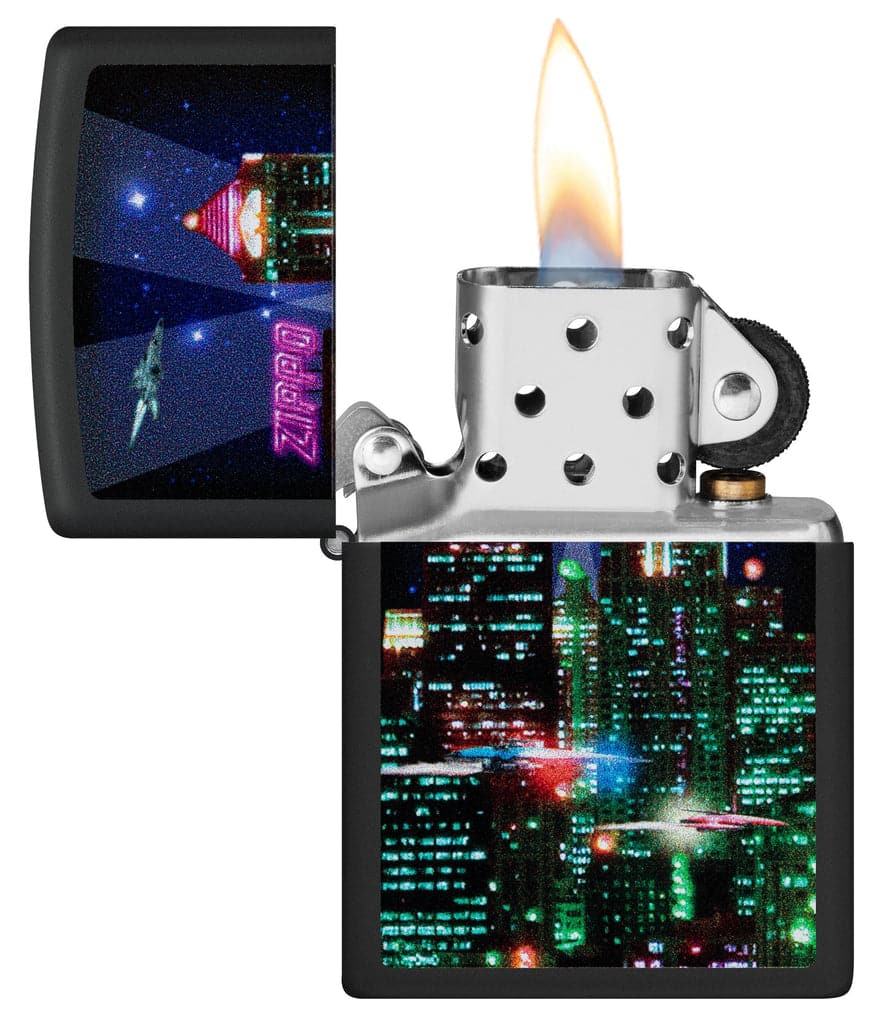 Zippo 48506 218 Cyber City Design Black Matte Windproof Lighter - OUTBACK