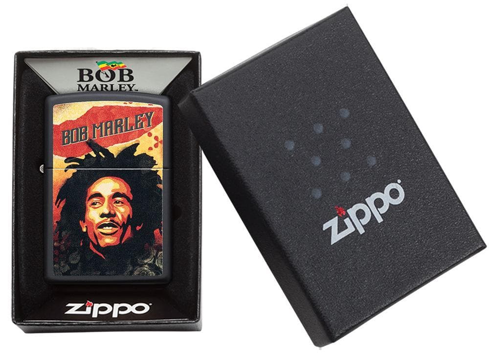 Zippo 49154 Bob Marley Illustrated Black Matte Windproof Lighter, Classic Model, Black - OUTBACK