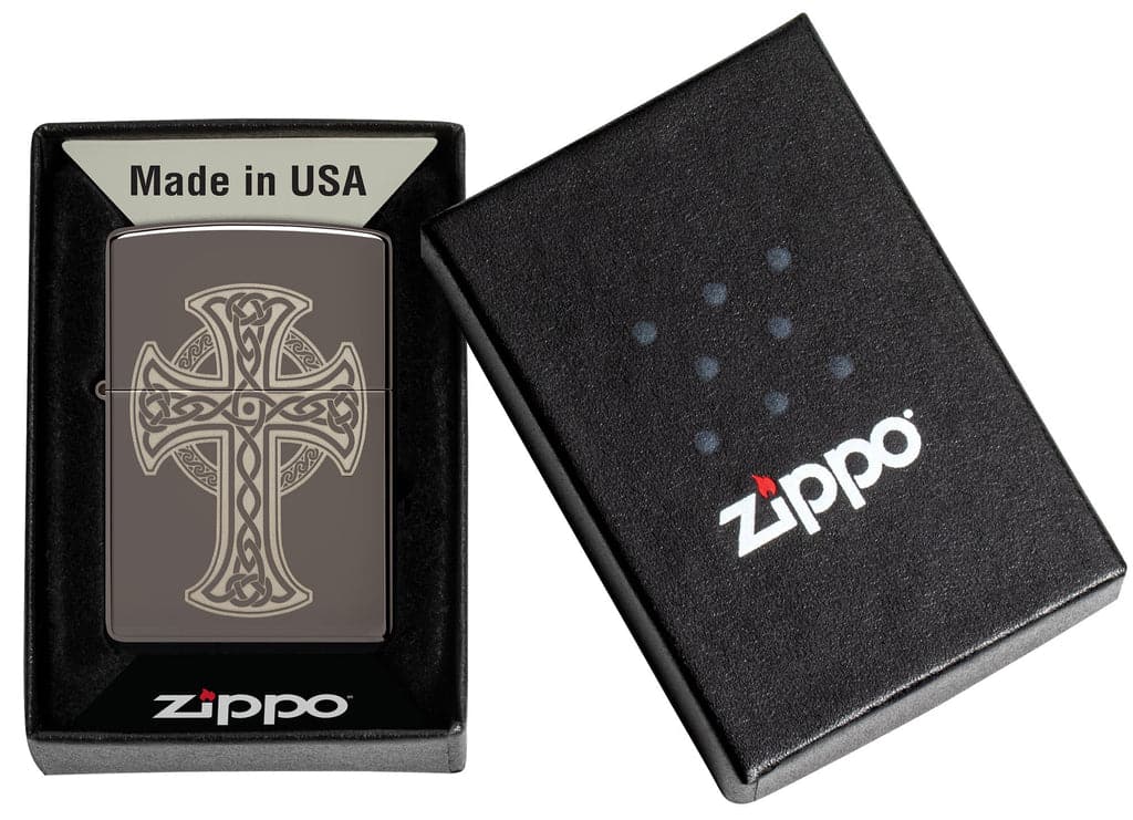 Zippo 48614 150 Celtic Cross Design Laser Engraved Black Ice Windproof Lighter - OUTBACK