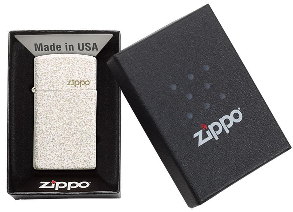 Zippo 49265ZL 49265 Slim Mercury Glass With Zippo Logo Windproof Lighter, Slim Model, White - OUTBACK