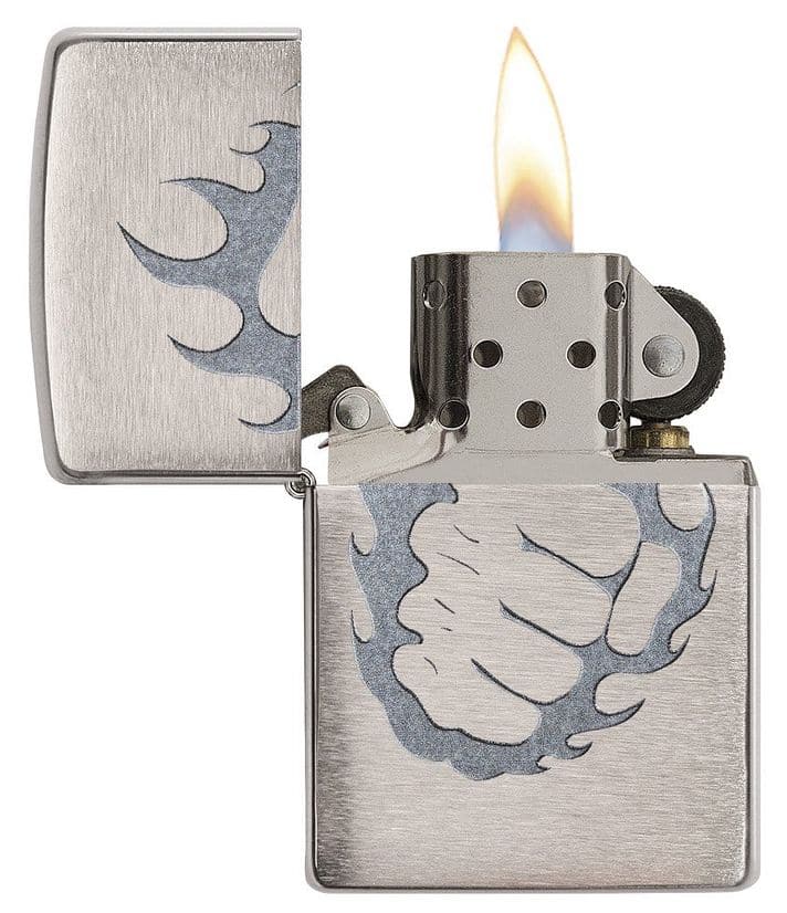 Zippo 29428 Tattoo Fire & First Brushed Chrome Windproof Lighter, Classic Model, Silver - OUTBACK