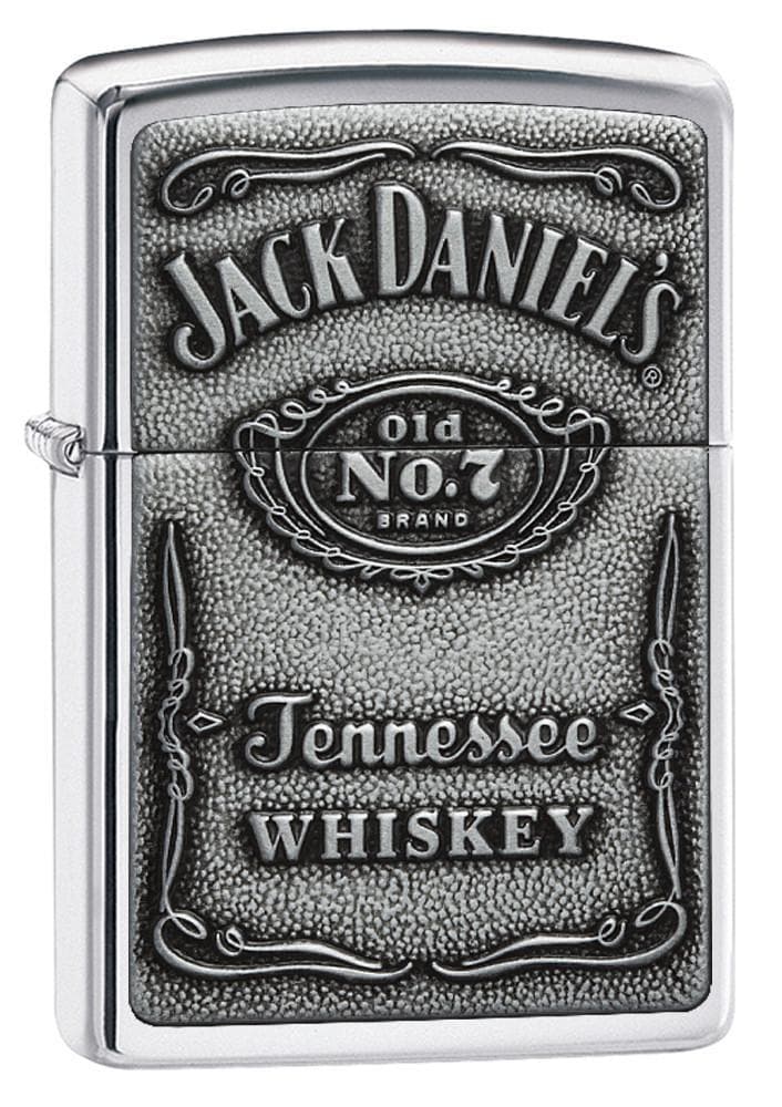 Zippo 250JD.427 Jack Daniel's Classic Emblem Chrome Windproof Lighter, Classic Model, Silver - OUTBACK