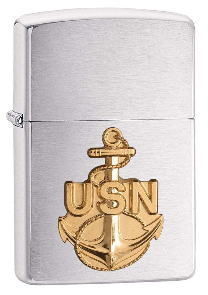 Zippo 280ANC Navy Brass Anchor Emblem on Chrome Lighter, Classic Model, Silver - OUTBACK