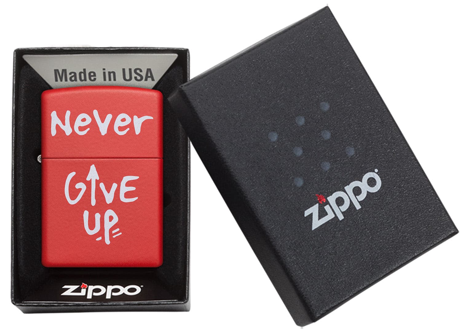 Zippo CI412257 233 Never Give Up Design Red Matte Windproof Lighter, Middle East Model, Red - OUTBACK