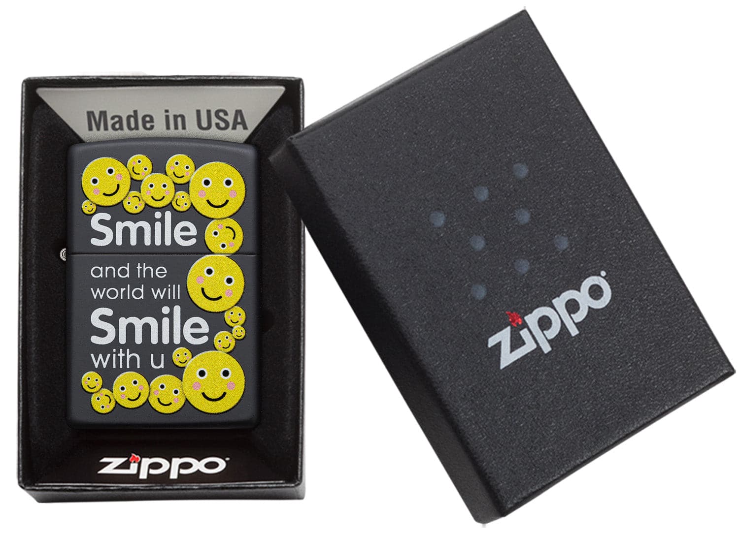 Zippo CI412239 218 Smile Design Black Matte Windproof Lighter, Middle East Model, Black - OUTBACK