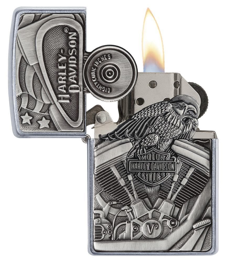 Zippo 29266 207 Harley-Davidson Engine Surprise Emblem Street Chrome Lighter , Harley-Davidson Model, Silver - OUTBACK